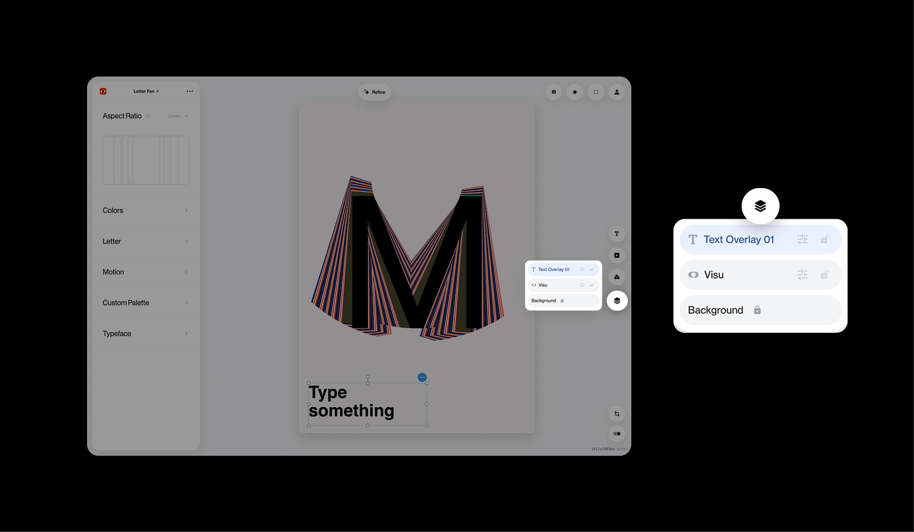The Layers panel showing a text overlay above the Visu and the locked Background layer.